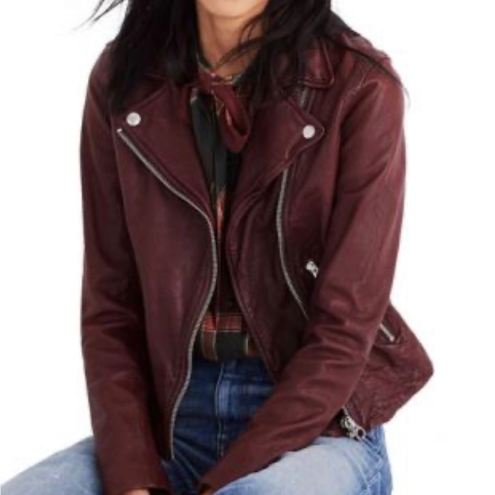 MADEWELL Washed Leather Motorcycle Jacket Burnt Sienna